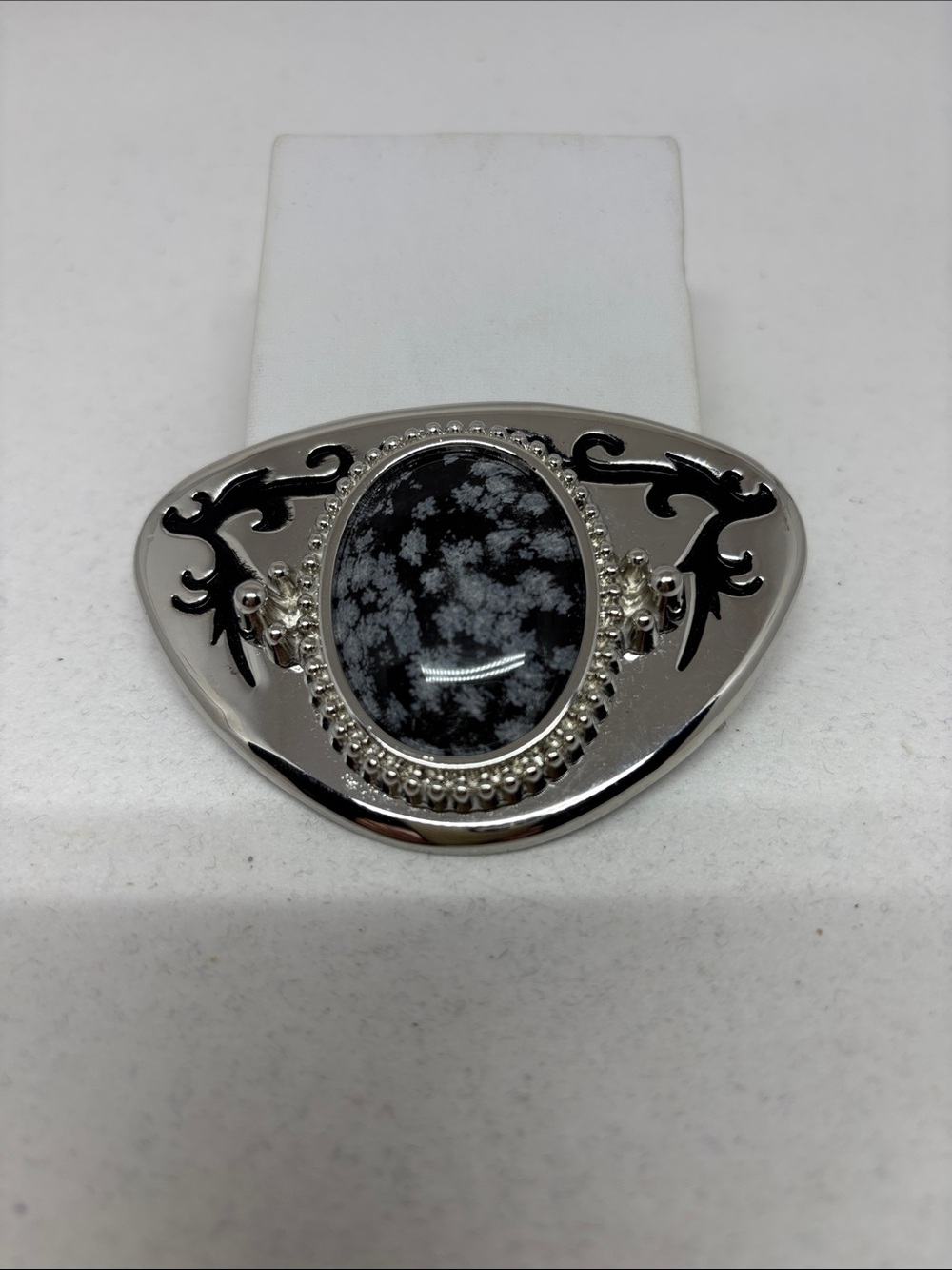 Silver-Tone Snowflake Obsidian Belt Buckle